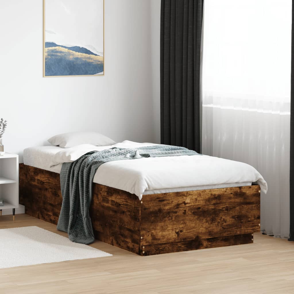 vidaXL Bed Frame without Mattress Smoked Oak 75x190 cm Small Single