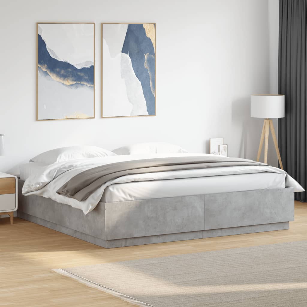 vidaXL Bed Frame with LED Lights Concrete Grey 180x200 cm Super King Engineered Wood