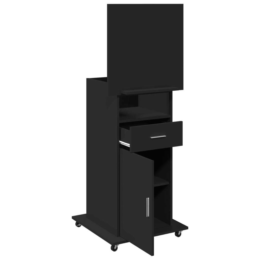 vidaXL Lectern with Wheels & Drawer Black 55x55x107 cm Engineered Wood