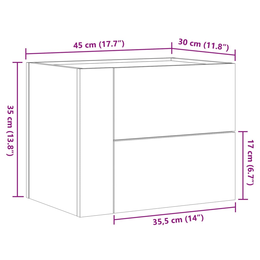 vidaXL Wall-mounted Bedside Cabinet White 45x30x35 cm