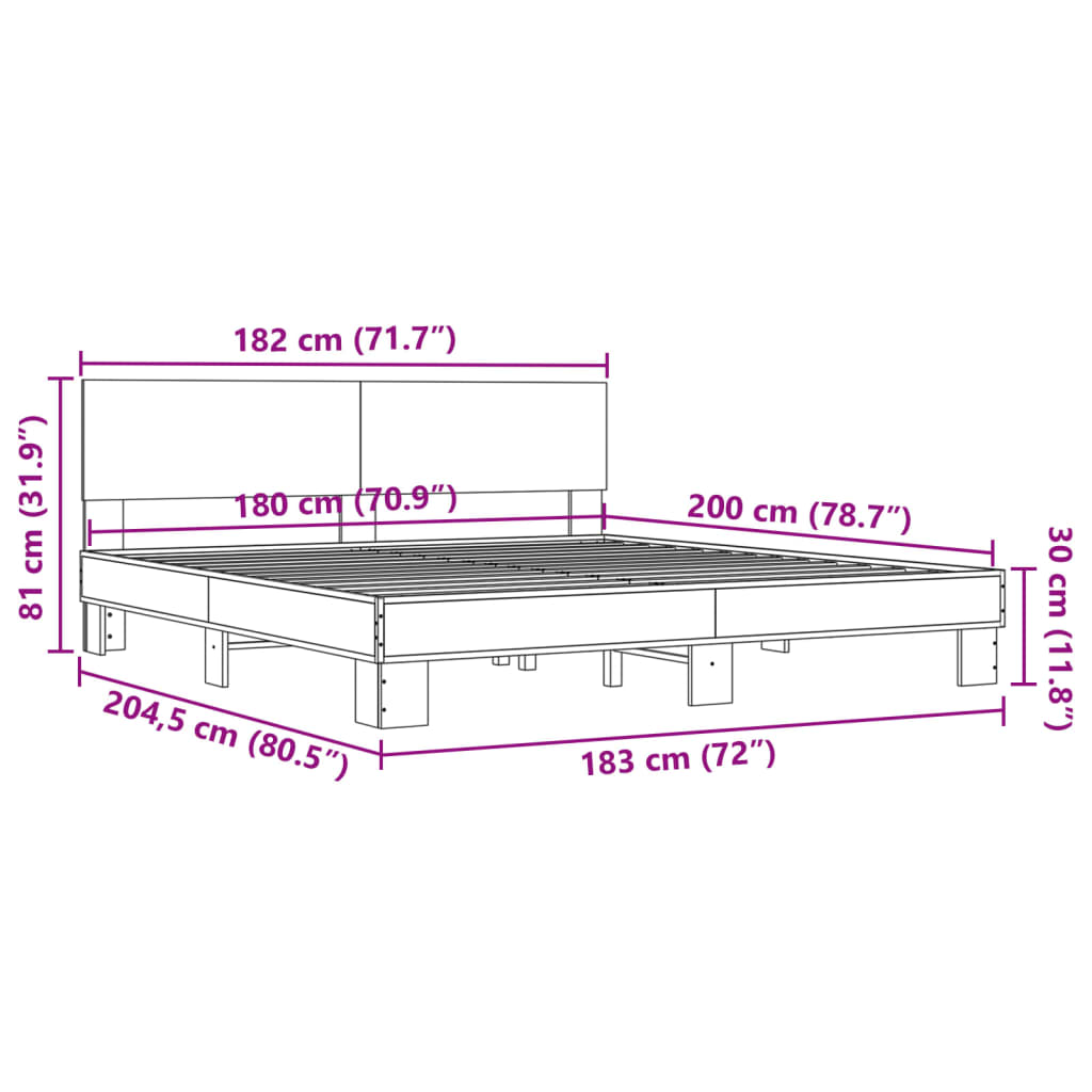 vidaXL Bed Frame without Mattress Sonoma Oak 180x200 cm Super King