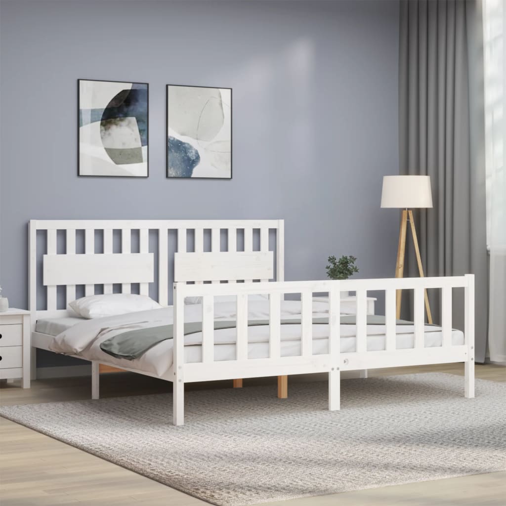 vidaXL Bed Frame without Mattress White Super King Size Solid Wood Pine