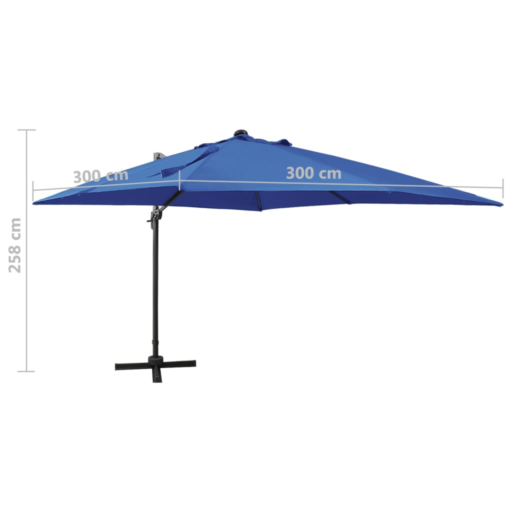 vidaXL Cantilever Garden Parasol with Pole and LED Lights Azure Blue 300 cm