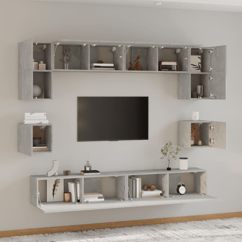 vidaXL 8 Piece TV Cabinet Set Concrete Grey Engineered Wood