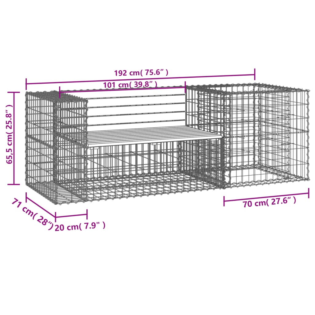 vidaXL Garden Bench with Gabion Basket Solid Wood Pine