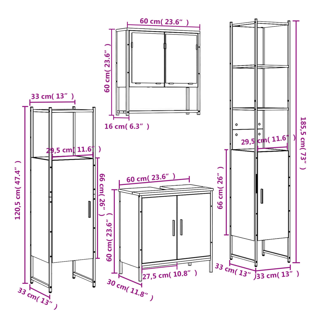 vidaXL 4 Piece Bathroom Furniture Set Black Engineered Wood