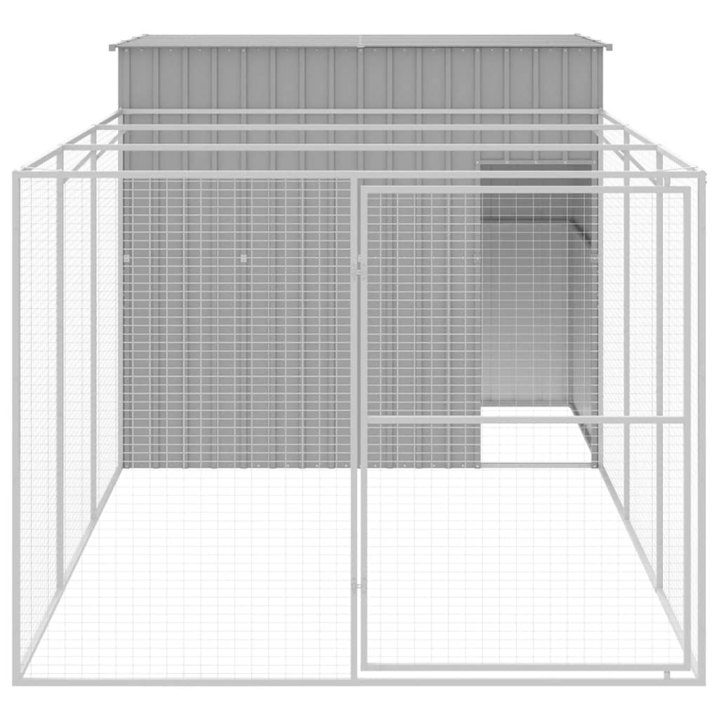 vidaXL Dog House with Run Light Grey 214x457x181 cm Galvanised Steel