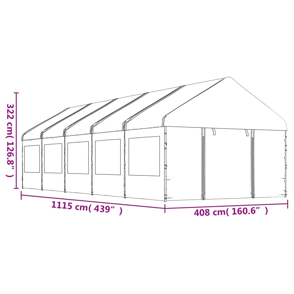 vidaXL Gazebo with Roof White 11.15x4.08x3.22 m Polyethylene