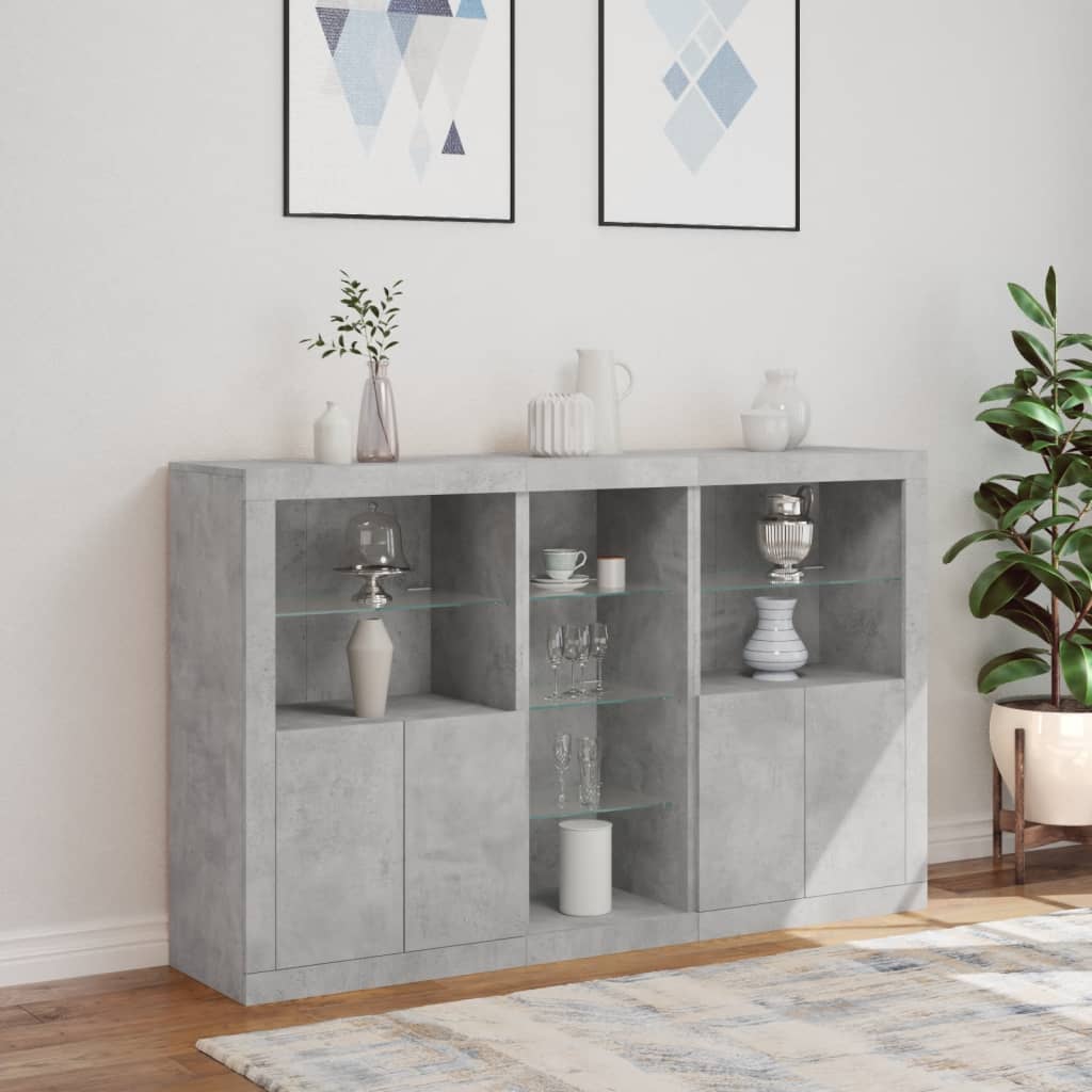 vidaXL Sideboard with LED Lights Concrete Grey 162x37x100 cm