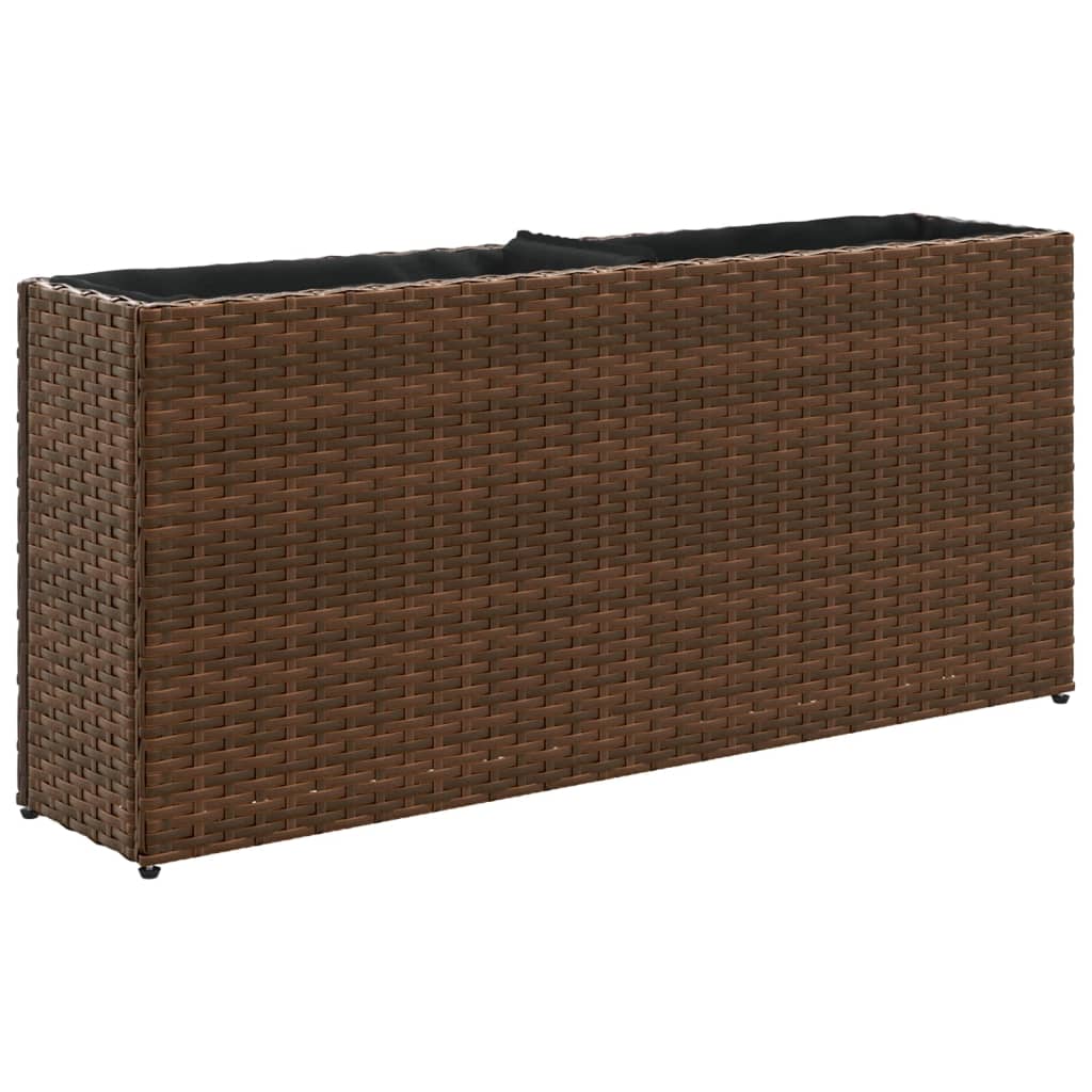 vidaXL Garden Planters with 2 Pots 2 pcs Brown 90x20x40 cm Poly Rattan