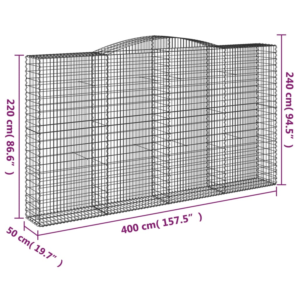 vidaXL Arched Gabion Basket 400x50x220/240 cm Galvanised Iron