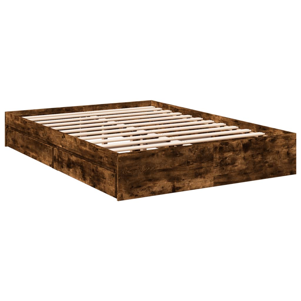 vidaXL Bed Frame with Drawers without Mattress Smoked Oak 140x200 cm