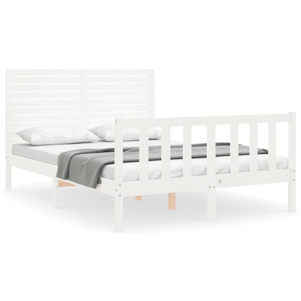 vidaXL Bed Frame without Mattress White Double Solid Wood Pine