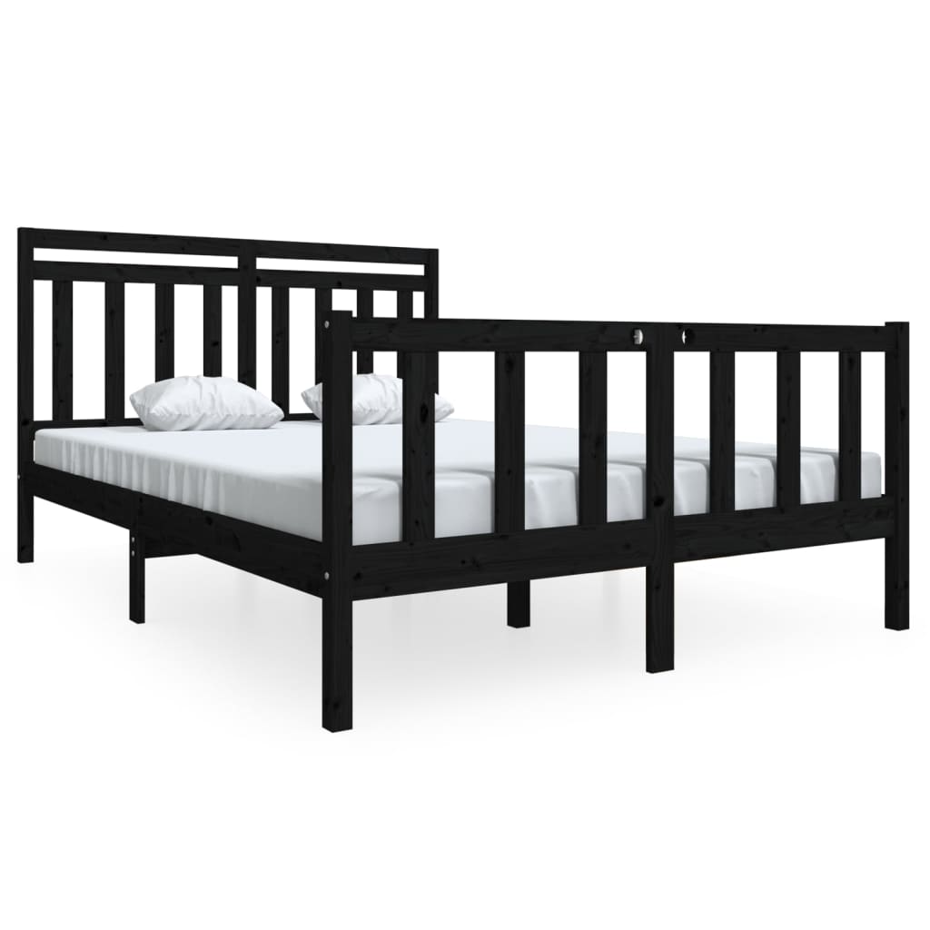 vidaXL Bed Frame without Mattress Black Solid Wood 140x190 cm (810066+814098)