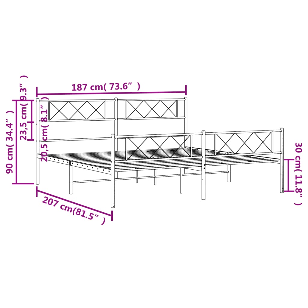 vidaXL Metal Bed Frame without Mattress with Footboard White 180x200 cm Super King