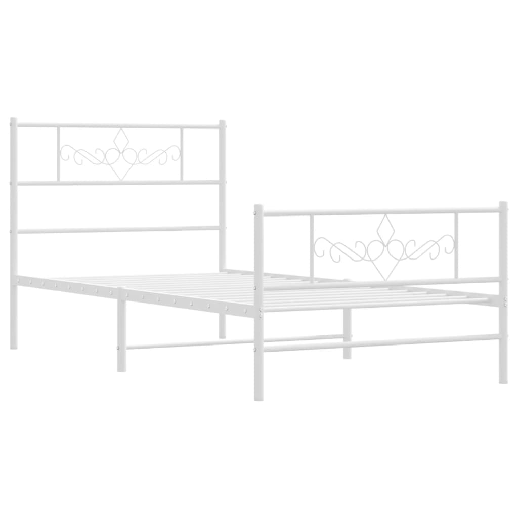 vidaXL Metal Bed Frame without Mattress with Footboard White 100x190 cm