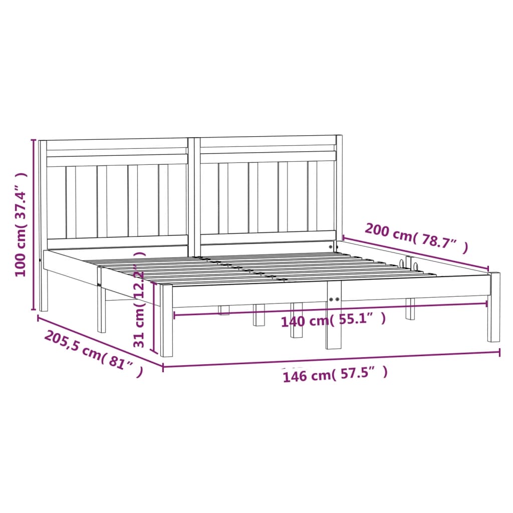 vidaXL Bed Frame without Mattress Black Solid Wood 140x200 cm (810021+814098)