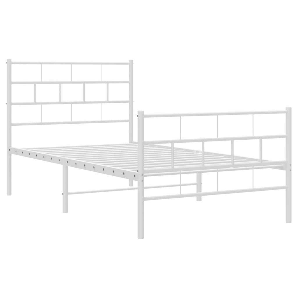 vidaXL Metal Bed Frame without Mattress with Footboard White 100x190 cm