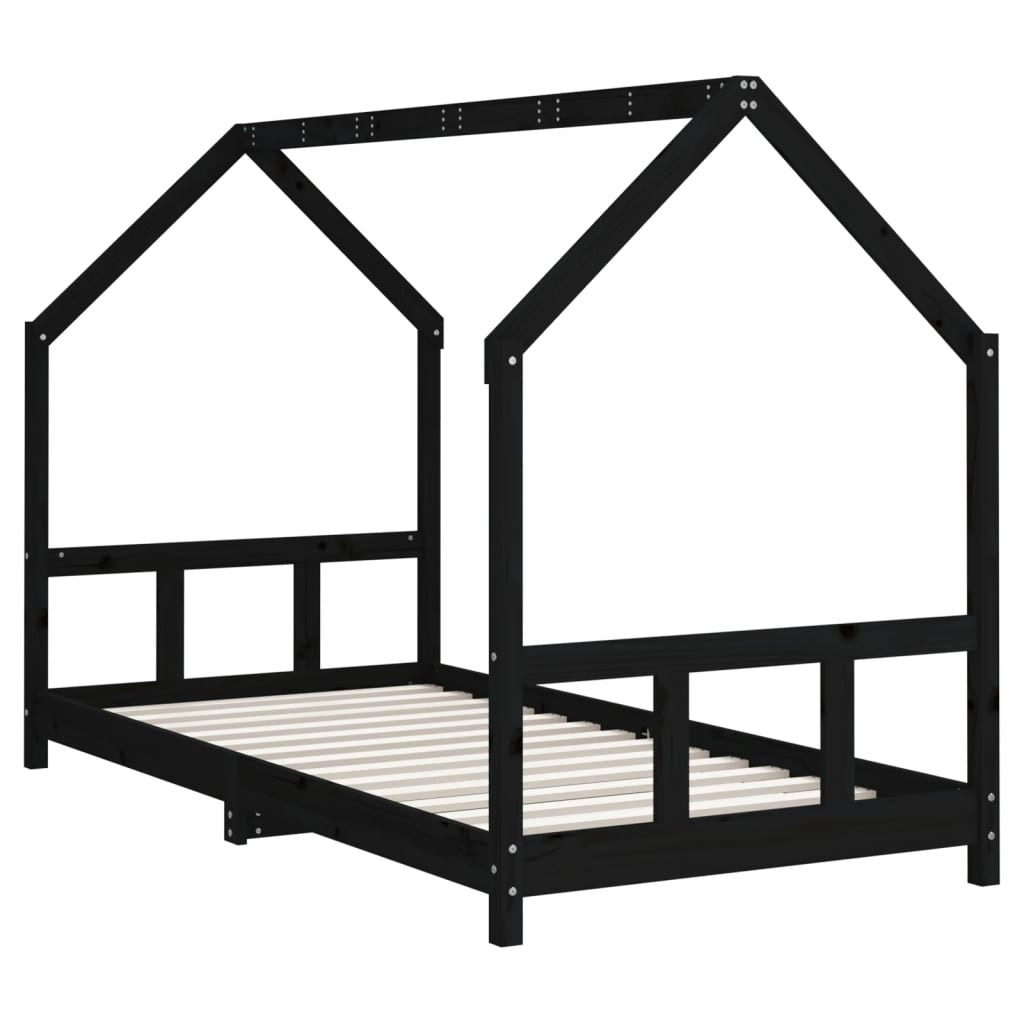 vidaXL Kids Bed Frame Black 90x200 cm Solid Wood Pine