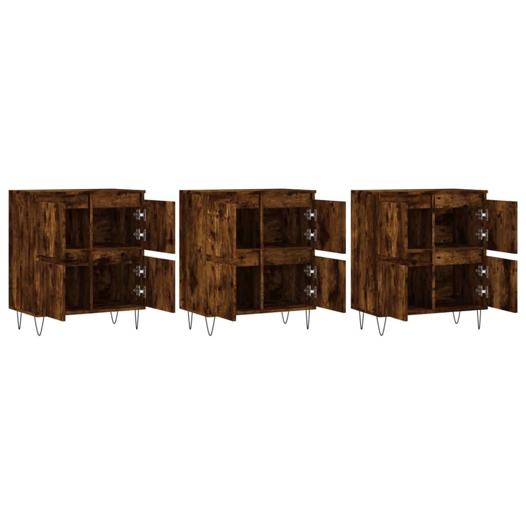 vidaXL Sideboards 3 pcs Smoked Oak Engineered Wood