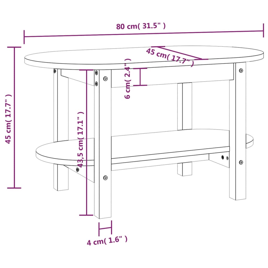 vidaXL Coffee Table Black 80x45x45 cm Solid Wood Pine