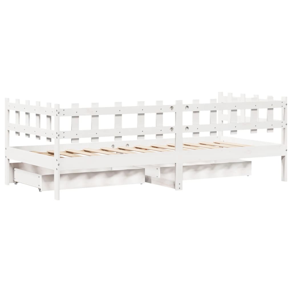 vidaXL Daybed with Drawers without Mattress White 90x190 cm Single Solid Wood