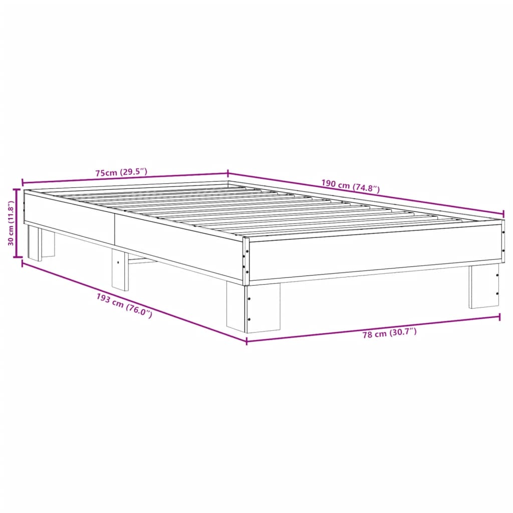 vidaXL Bed Frame without Mattress Black 75x190 cm Small Single