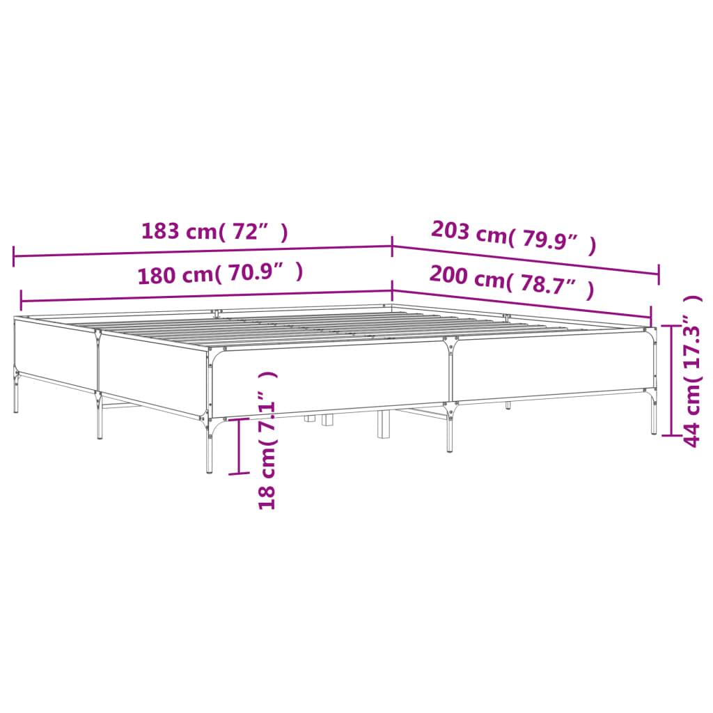 vidaXL Bed Frame without Mattress Smoked Oak 180x200 cm Super King