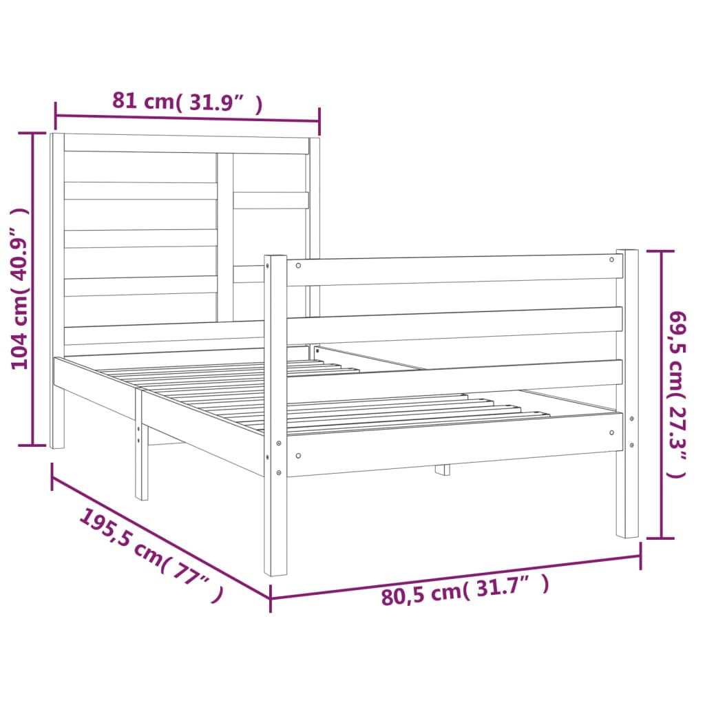 vidaXL Bed Frame without Mattress White Solid Wood 75x190 cm Small Single