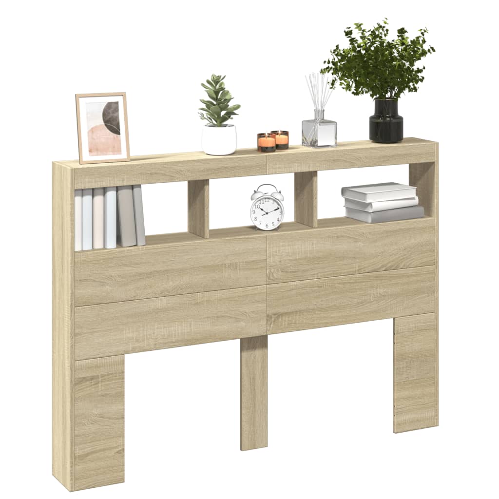 vidaXL Headboard Cabinet with LED Sonoma Oak 140x17x102 cm