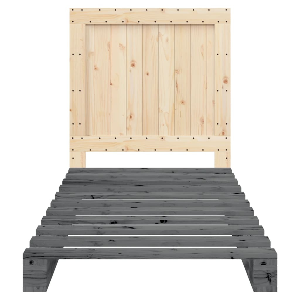 vidaXL Bed Frame with Headboard Grey 90x200 cm Solid Wood Pine