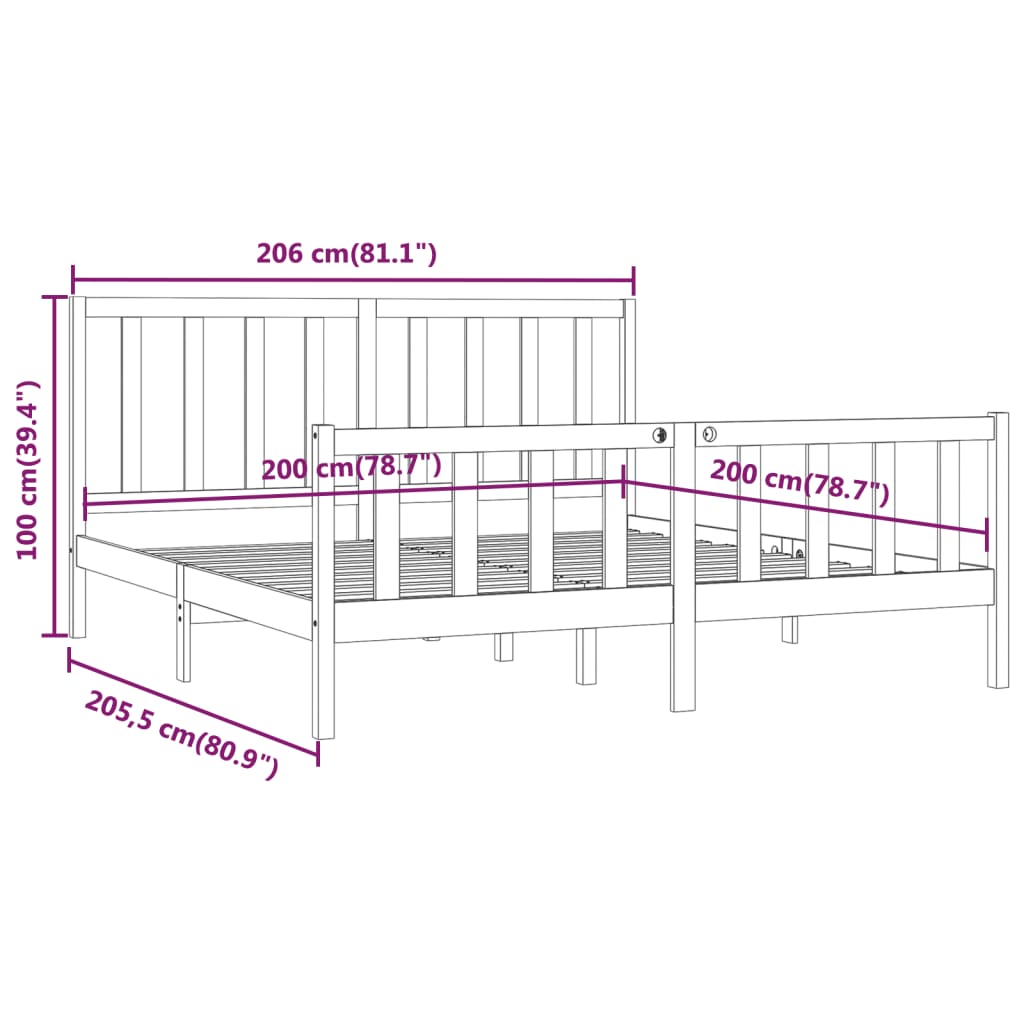 vidaXL Bed Frame without Mattress Honey Brown 200x200 cm Solid Wood