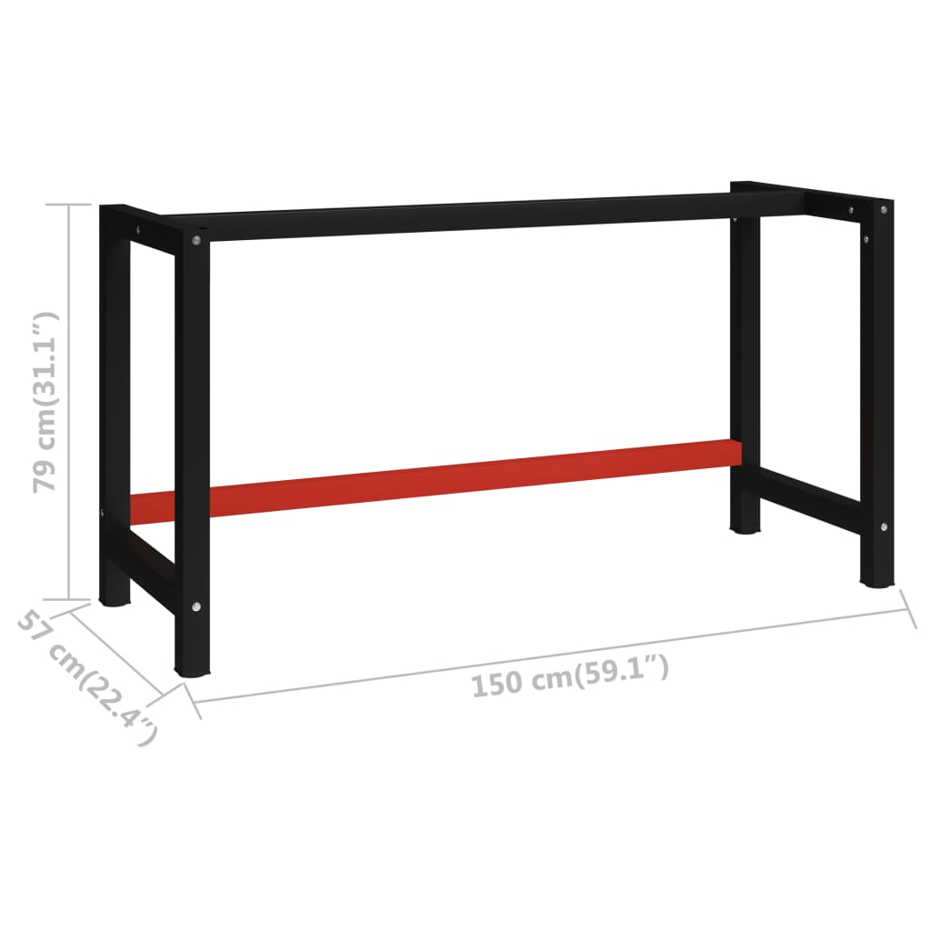 vidaXL Work Bench Frame Metal 150x57x79 cm Black and Red