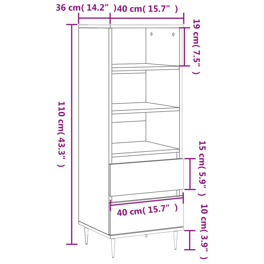 vidaXL Highboard Sonoma Oak 40x36x110 cm Engineered Wood