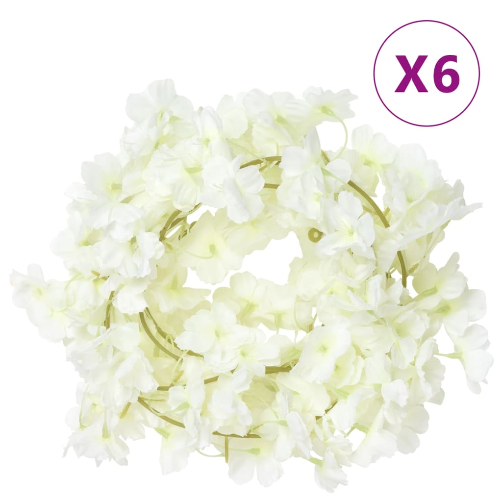 vidaXL Christmas Flower Garlands 6 pcs White 180 cm