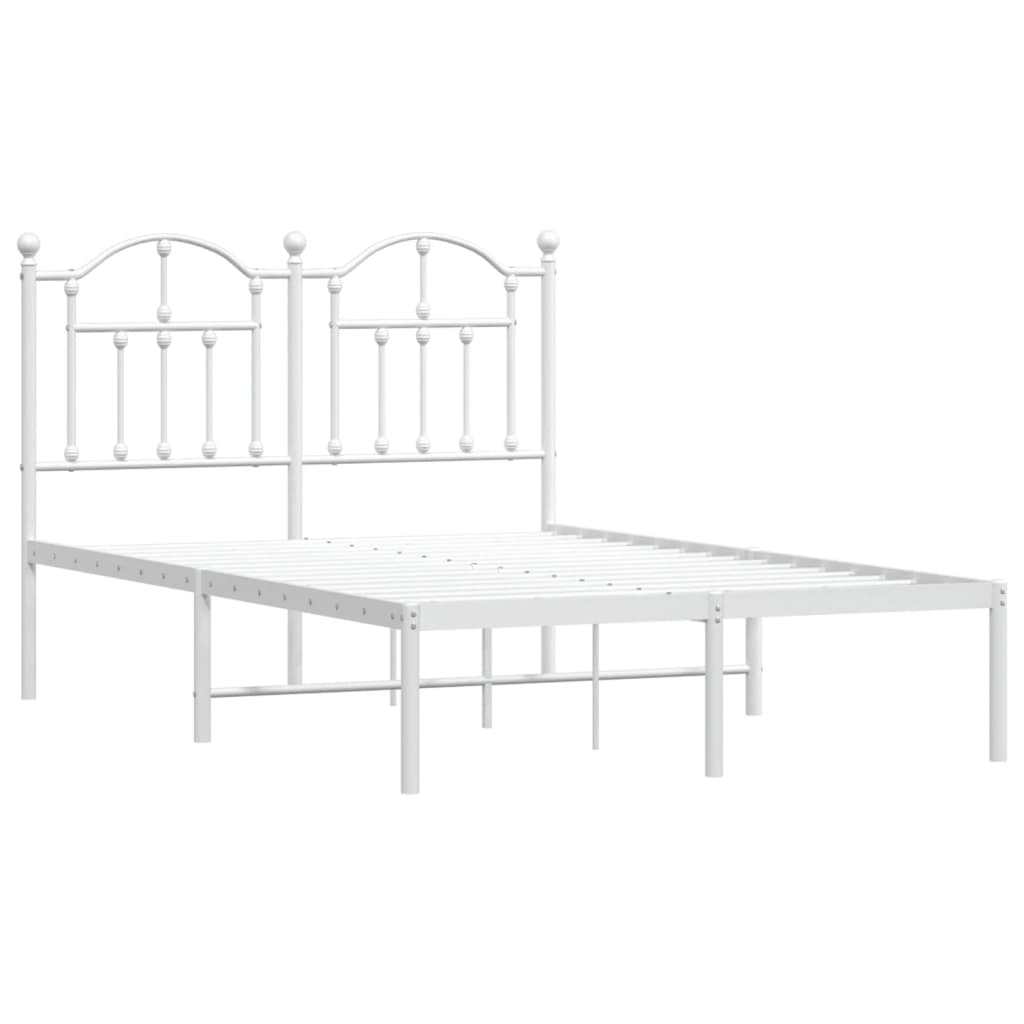 vidaXL Metal Bed Frame without Mattress with Headboard White 120x190 cm Small Double