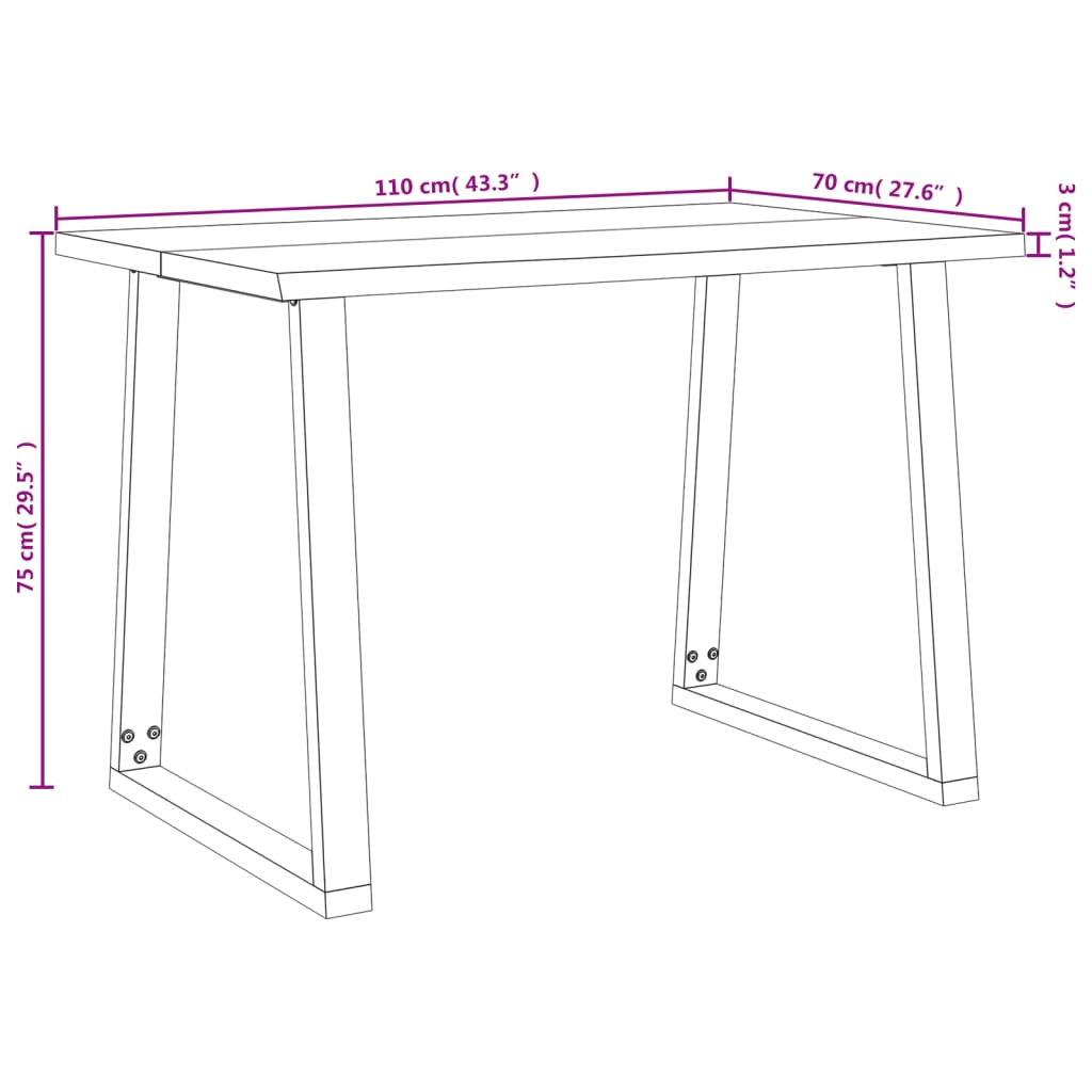 vidaXL Dining Table with Live Edge 110x70x75 cm Solid Wood Acacia