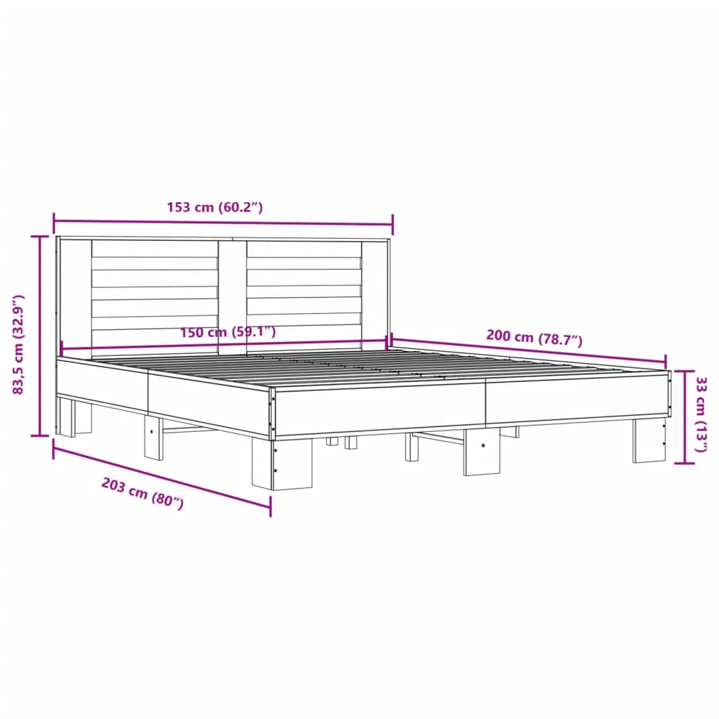 vidaXL Bed Frame without Mattress Sonoma Oak 150x200 cm King Size