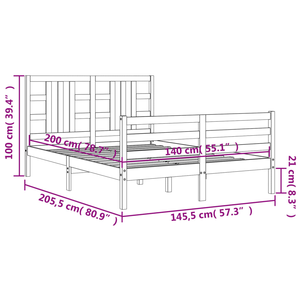 vidaXL Bed Frame without Mattress White 140x200 cm Solid Wood