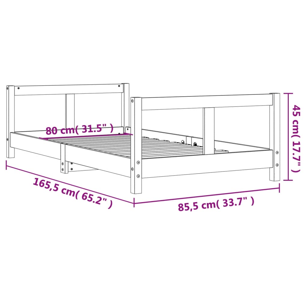 vidaXL Kids Bed Frame Black 80x160 cm Solid Wood Pine