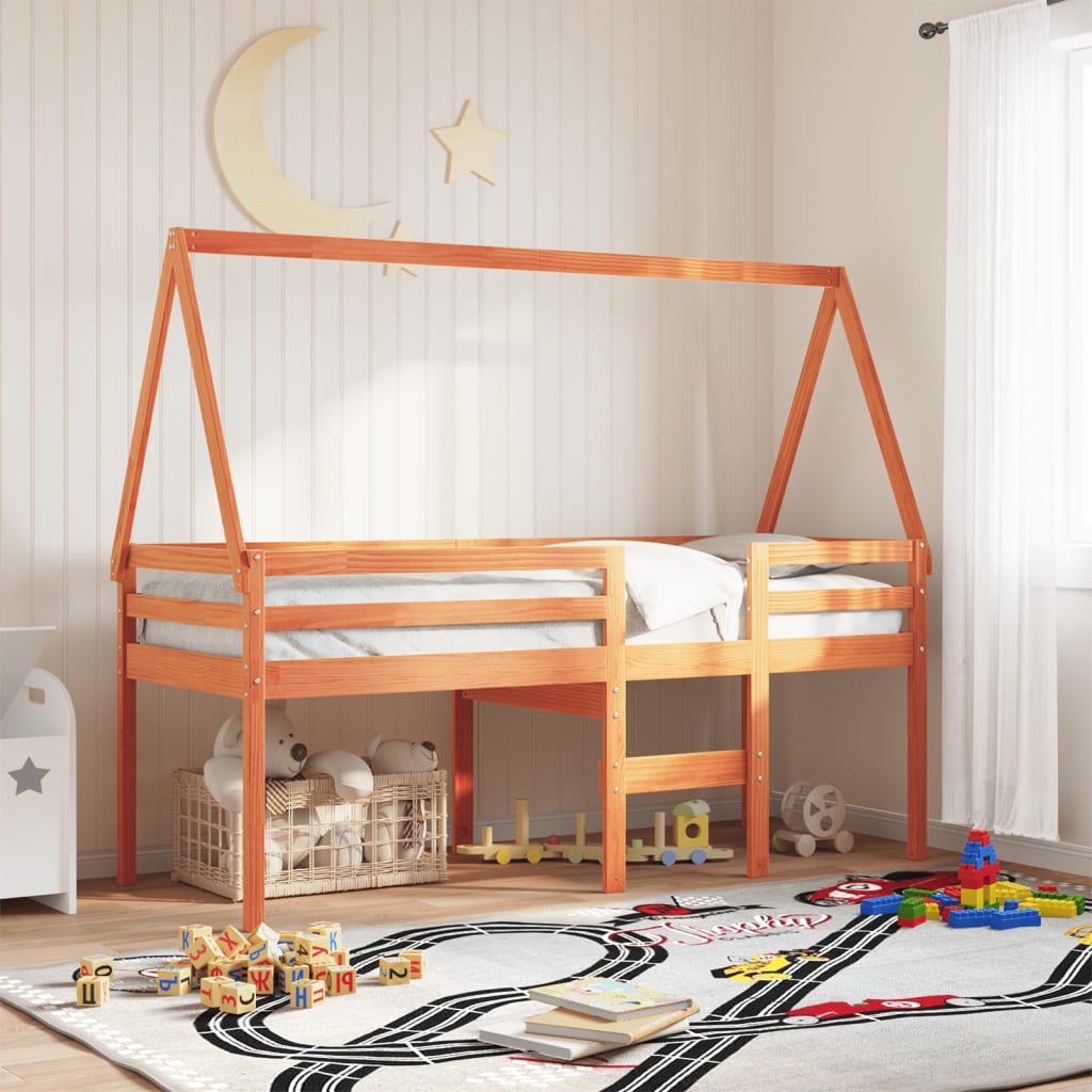 vidaXL Kids' Bed Roof Wax Brown 199x80.5x88 cm Solid Wood Pine