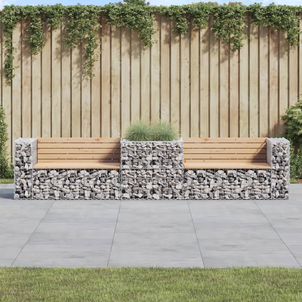 vidaXL Garden Bench with Gabion Basket Solid Wood Pine