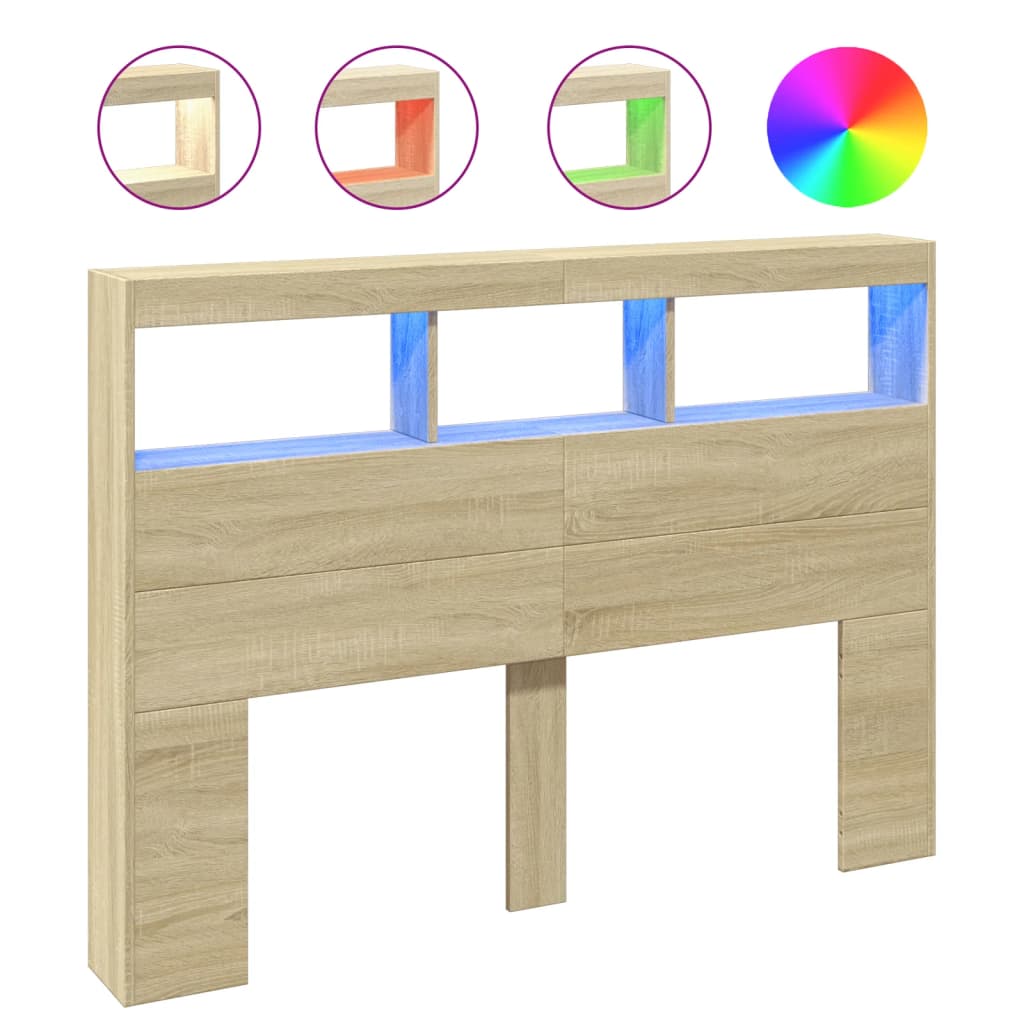 vidaXL Headboard Cabinet with LED Sonoma Oak 140x17x102 cm