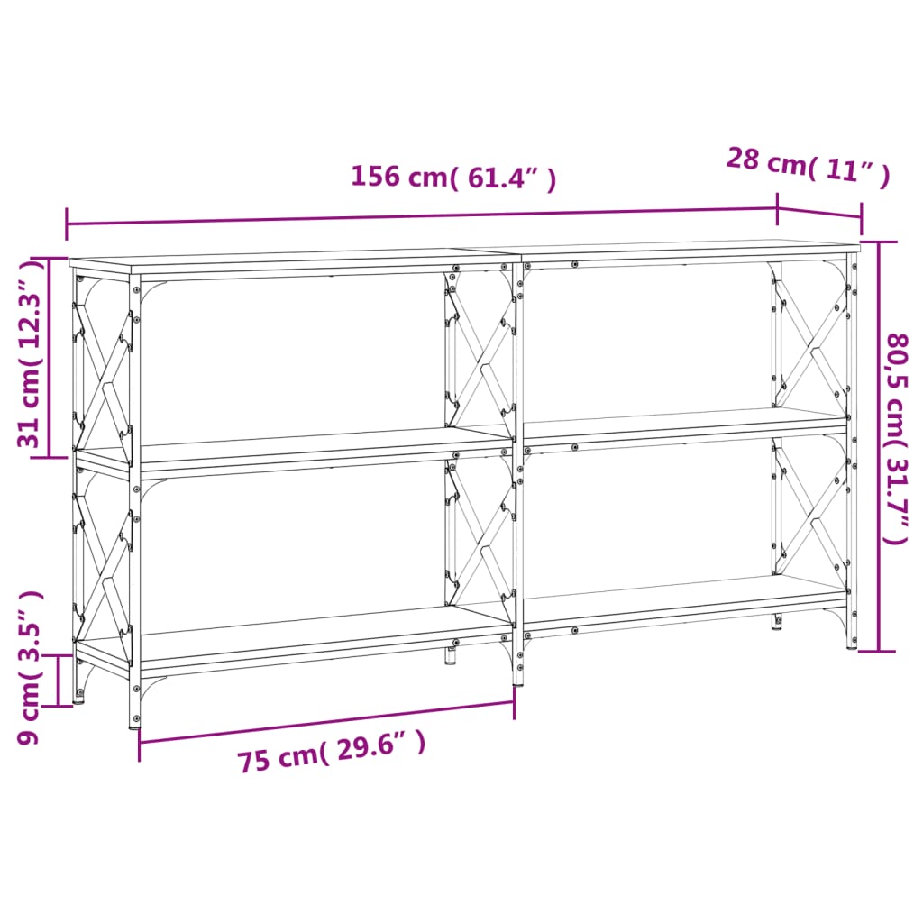 vidaXL Console Table Sonoma Oak 156x28x80.5 cm Engineered Wood