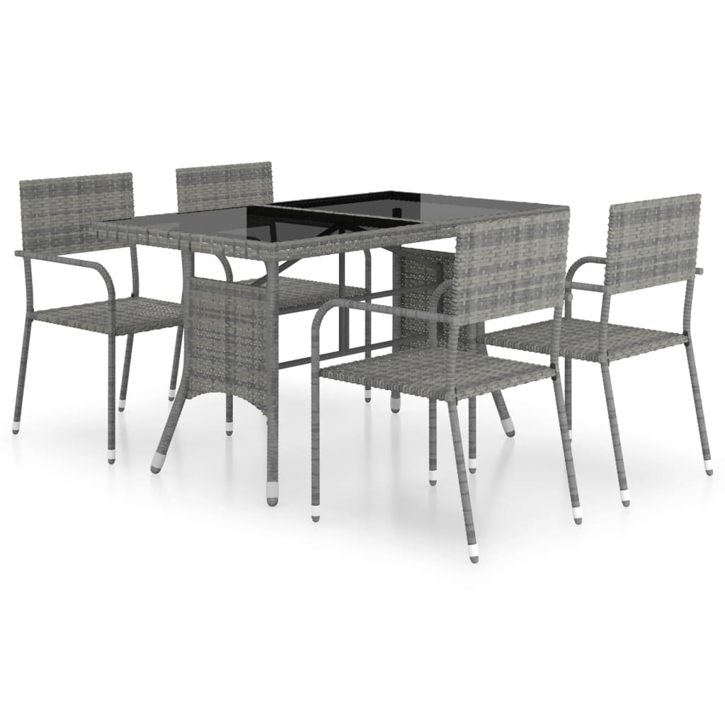 vidaXL 5 Piece Garden Dining Set Poly Rattan Anthracite & Grey