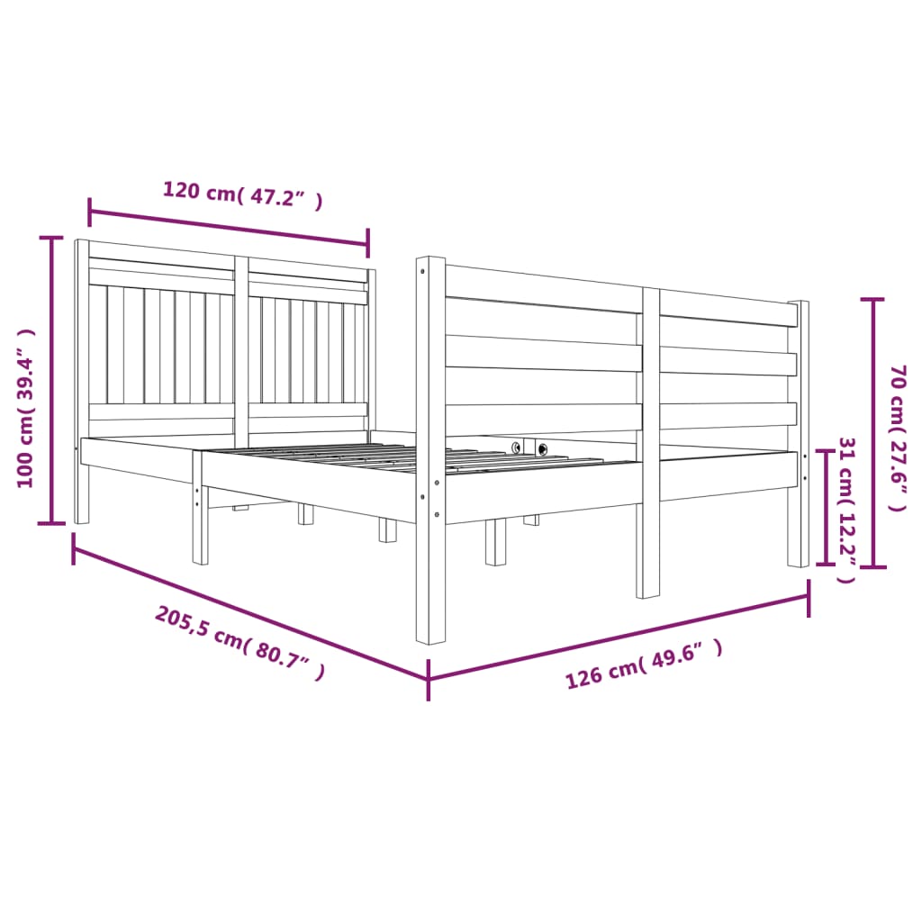 vidaXL Bed Frame without Mattress White Solid Wood 120x200 cm (810426+814085)