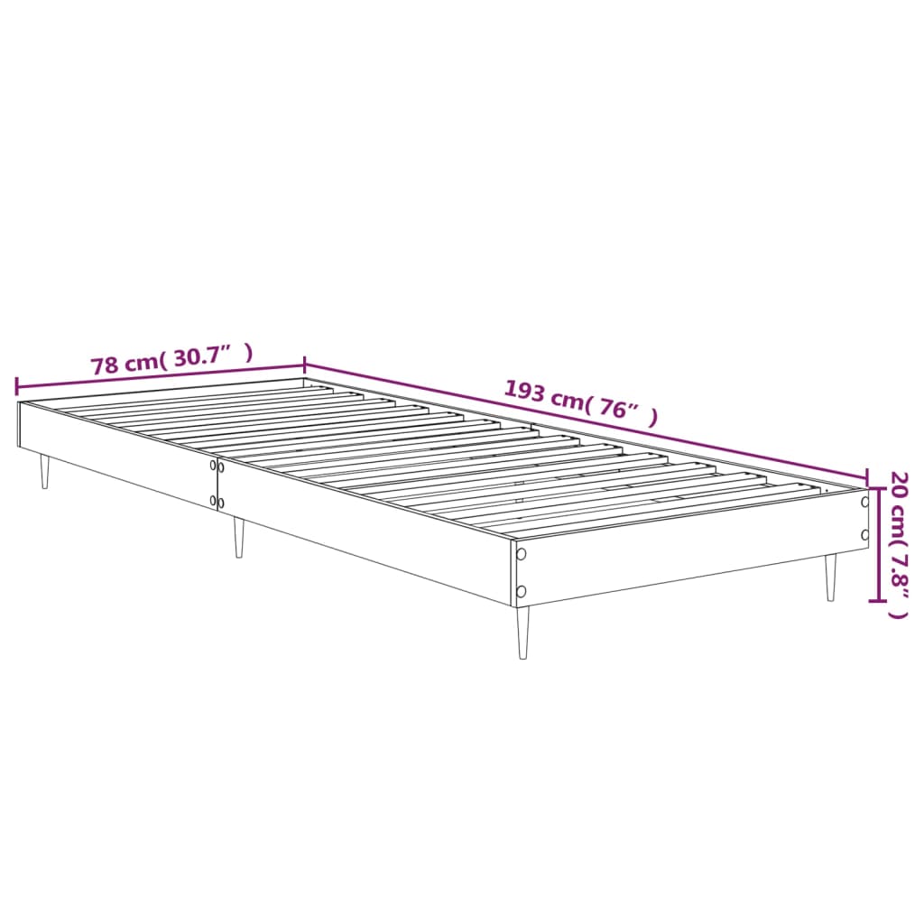 vidaXL Bed Frame without Mattress Grey Sonoma 75x190 cm Small Single Engineered Wood