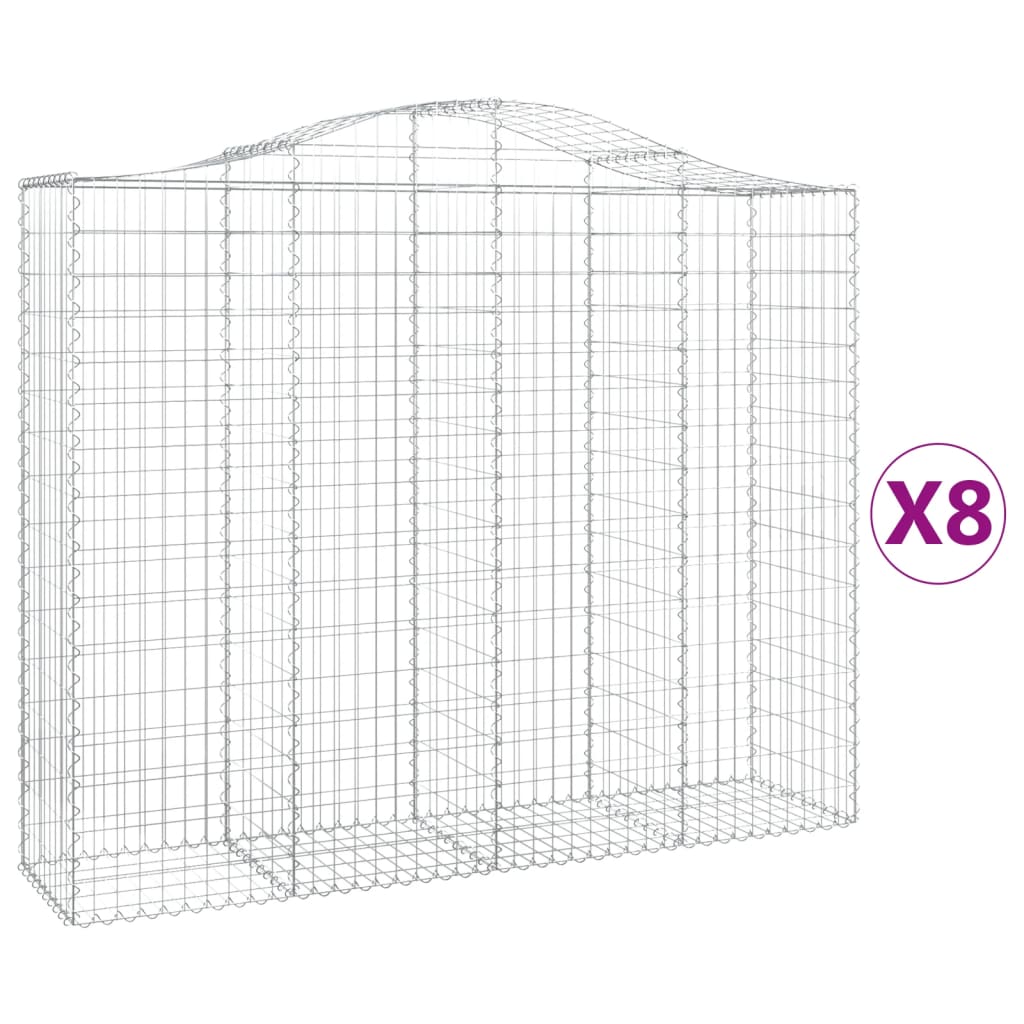 vidaXL Arched Gabion Baskets 8 pcs 200x50x160/180 cm Galvanised Iron