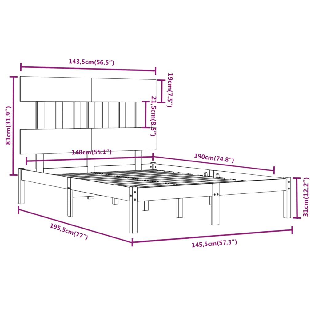 vidaXL Bed Frame without Mattress 140x190 cm Solid Wood