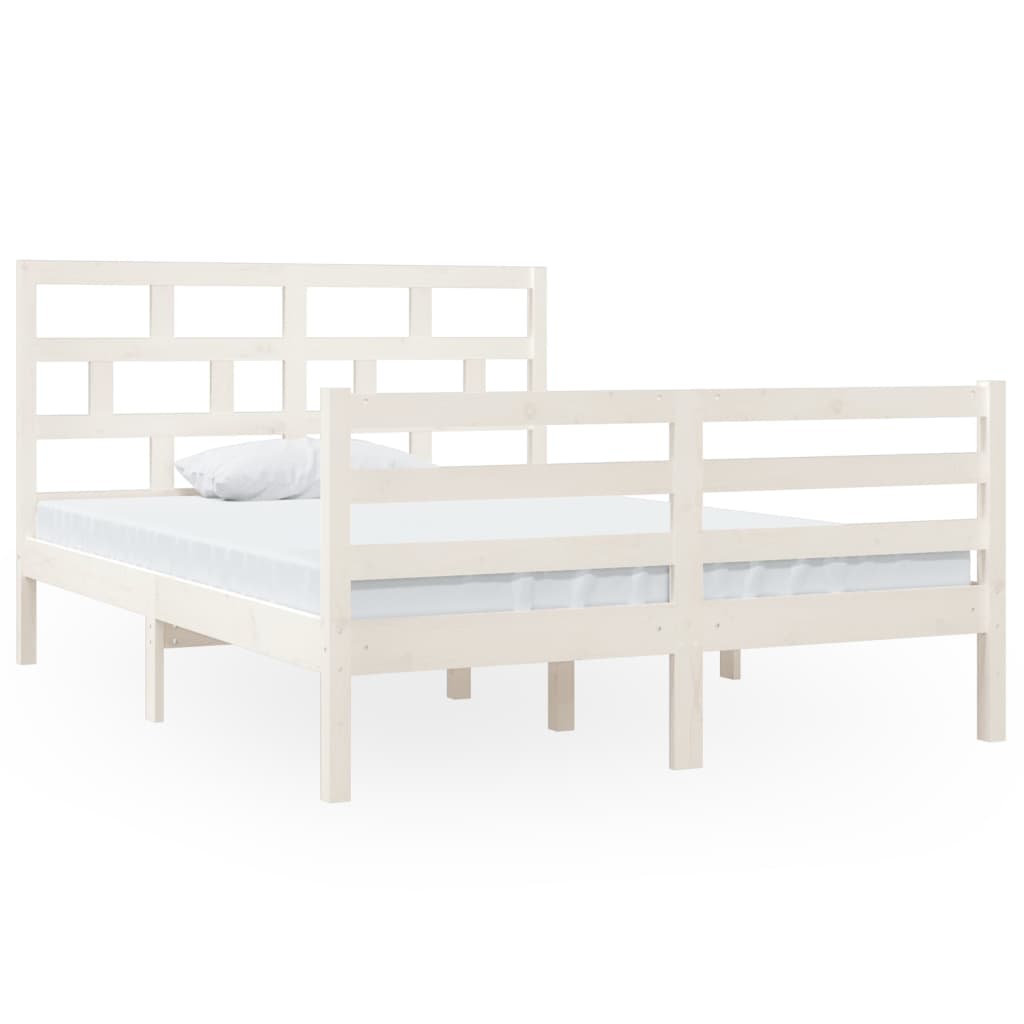 vidaXL Bed Frame without Mattress White Double Solid Wood